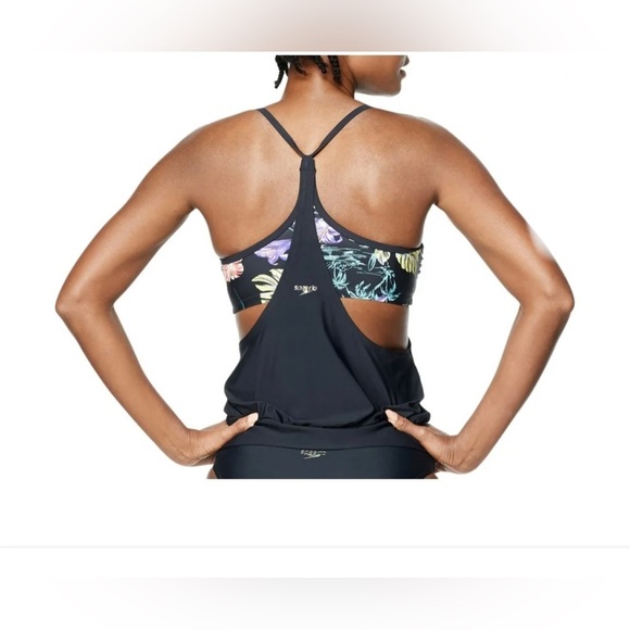 Speedo Women's speedo Black floral Blouson Tankini‎ Top size large new - Picture 2 of 3